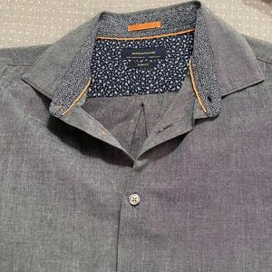 Mens Fitted Denim & Flowers Dress Shirt